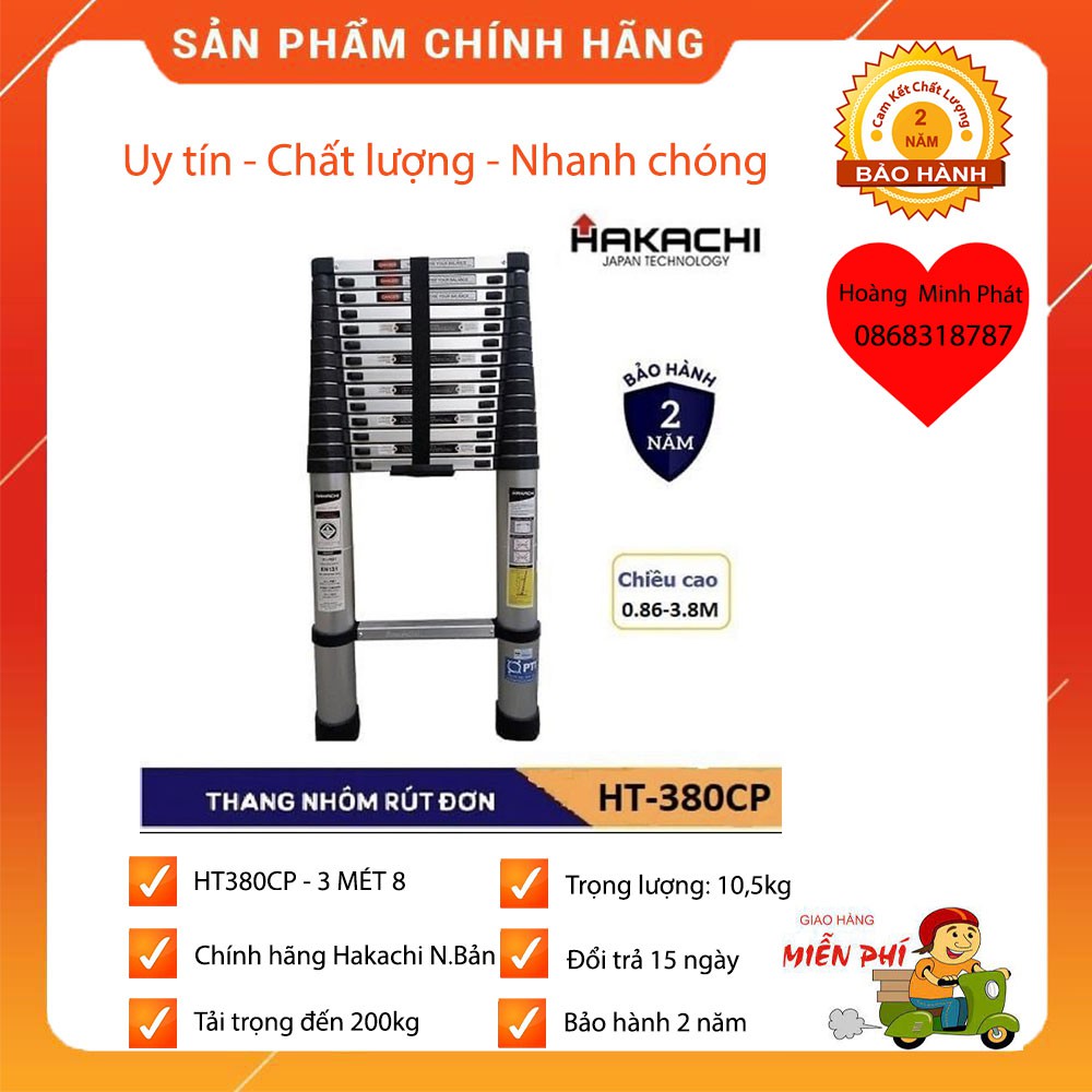 THANG RÚT 3M8 HAKACHI NHẬT BẢN HT380CP - BH 2 NĂM