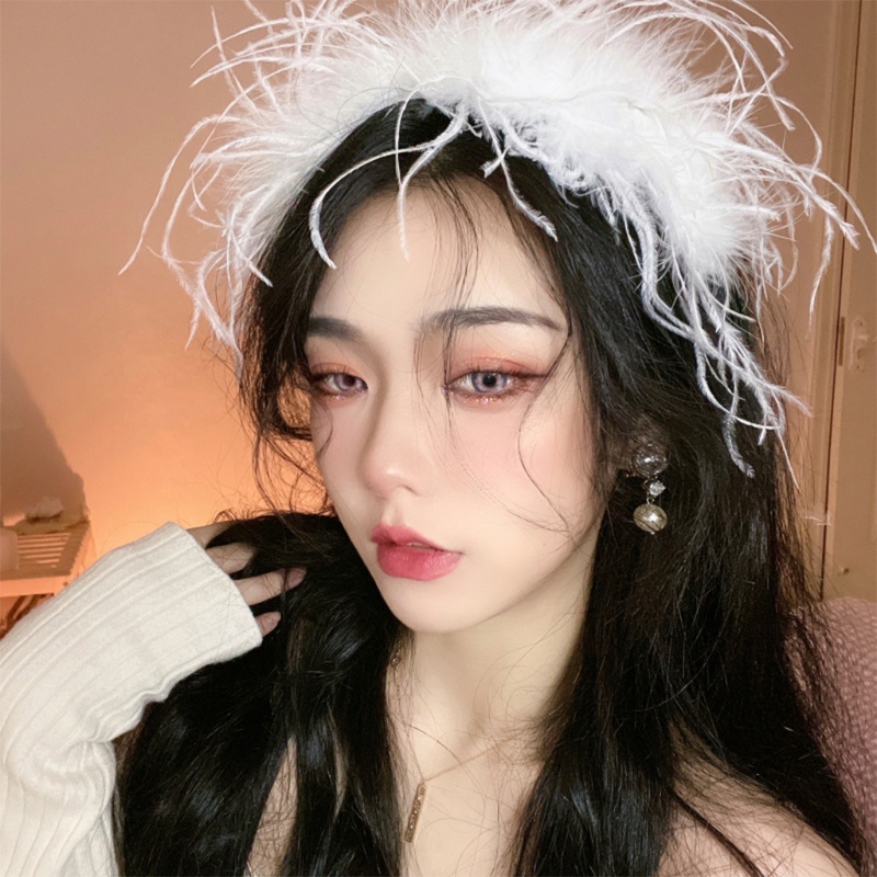 Băng đô cài tóc đính lông vũ thời trang xinh xắn cho nữ