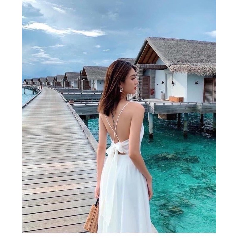 [Mã FATHANG5 giảm 10K đơn 50K] ♥️ ĐẦM MAXI TRẮNG 2 DÂY NƠ LƯNG ♥️ | BigBuy360 - bigbuy360.vn
