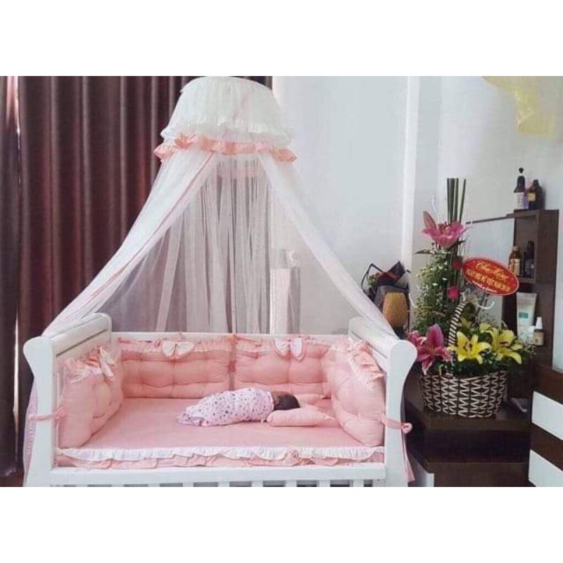 Combo quây cũi, ga, gối, màn, khung treo màn, đệm