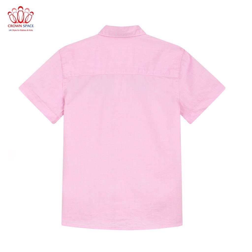 Áo sơ mi bé trai màu trắng/xanh/hồng Crown Kids Fashion T-Shirt CKBSGC2280801 cho bé 3-14 tuổi size 4-10