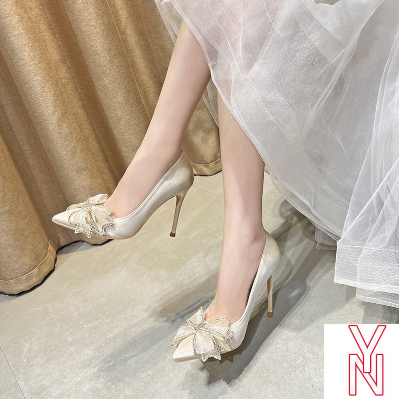 Giày Cao Gót Đính Nơ Thời Trang Xuân Hè Năm 2021 Phong Cách Mới