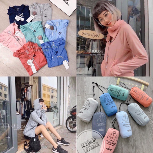 Áo chống nắng thông hoi túi cuộn - Vải Nhập