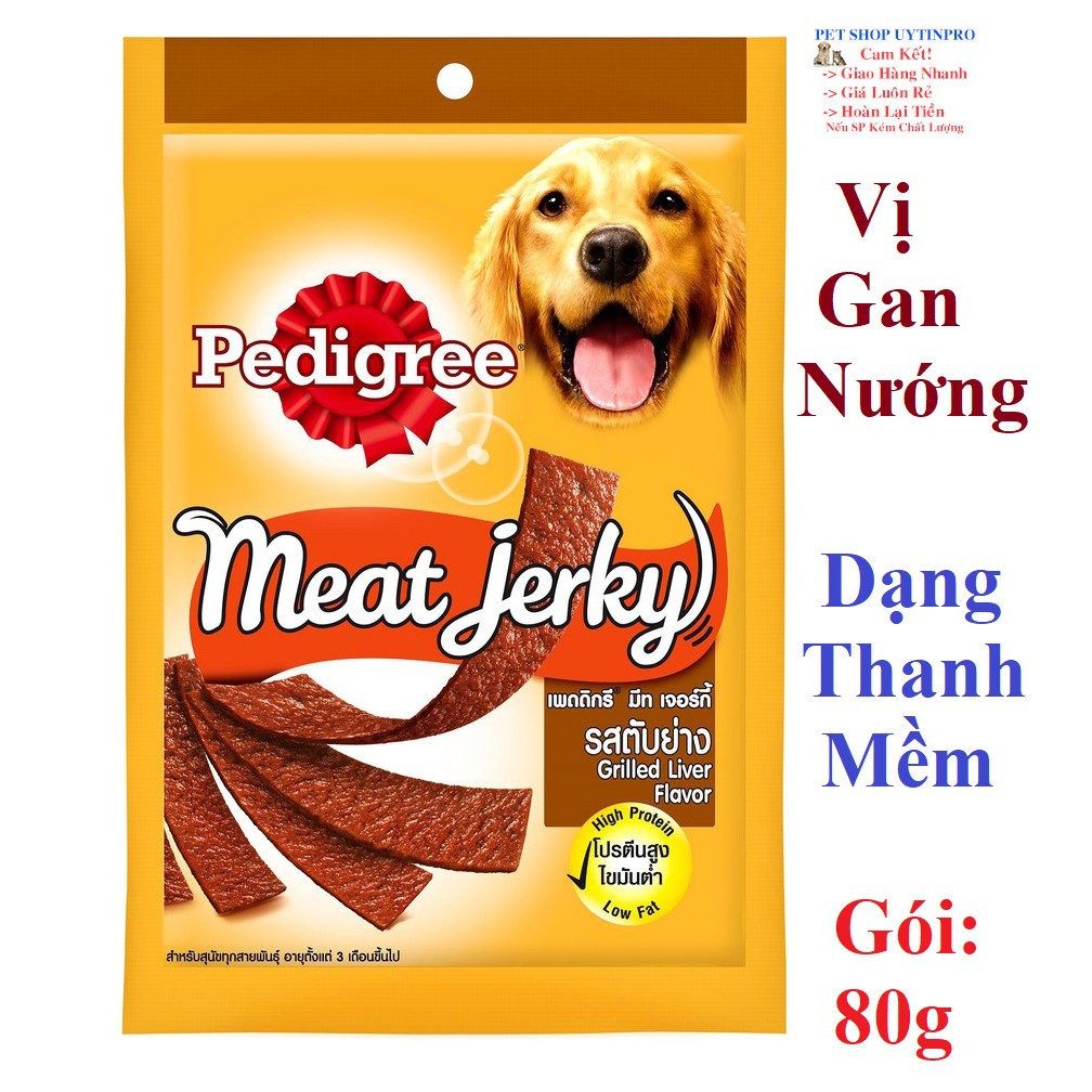 THỨC ĂN VẶT CHO CHÓ Pedigree Meat Jerky Vị gan nướng Dạng thanh mềm Gói 80g Xuất xứ Thái lan