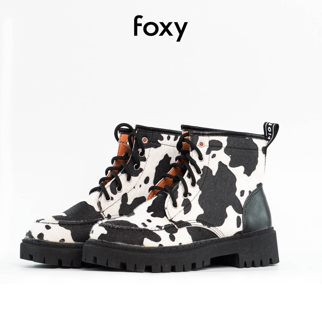 Giày Boots Nữ Cổ Thấp Giày Bốt Nữ FOXY Phong Cách Ulzzang Hoạ Tiết Bò Sữa - FOX033