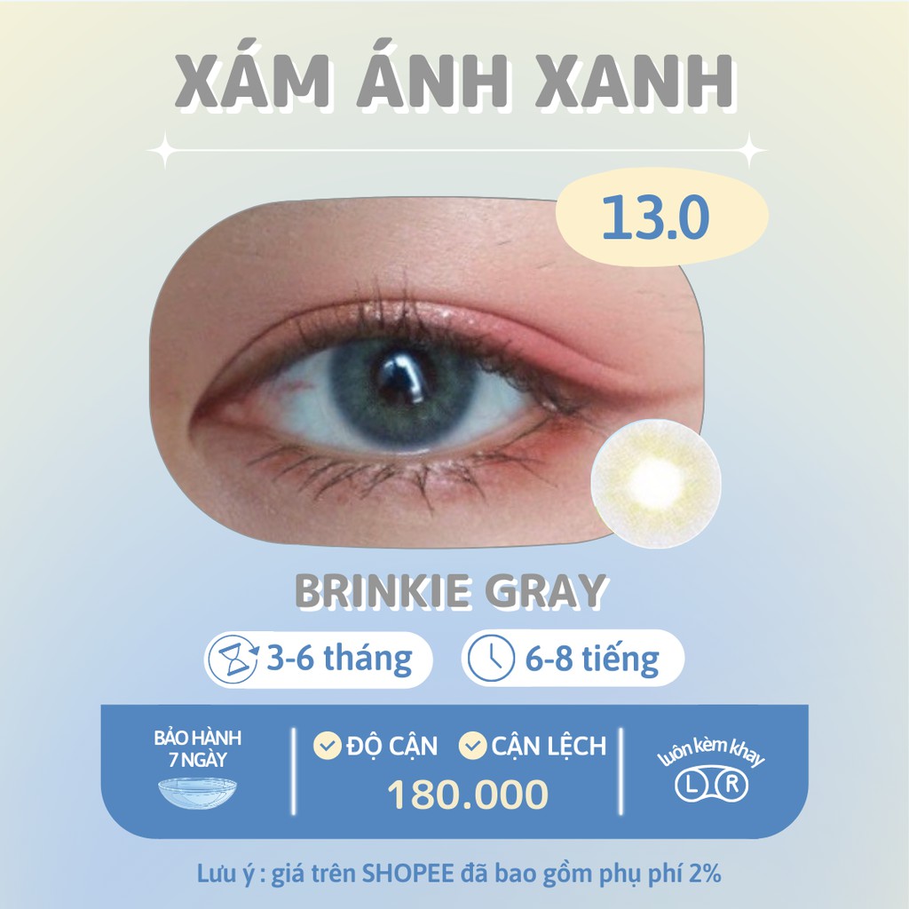 Kính áp tròng xám ánh xanh Brinkie gray - Made in Korea | Hạn sử dụng 3-6 tháng | Lens cận