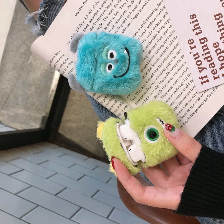 Vỏ bảo vệ hộp sạc tai nghe hình Mr.Q Sulley 3D bằng lông nhung mềm chống sốc thích hợp cho Airpods 1/2 Pro