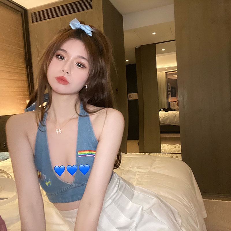 Áo Tank Top Denim Thiết Kế Cổ Chữ V Quyến Rũ