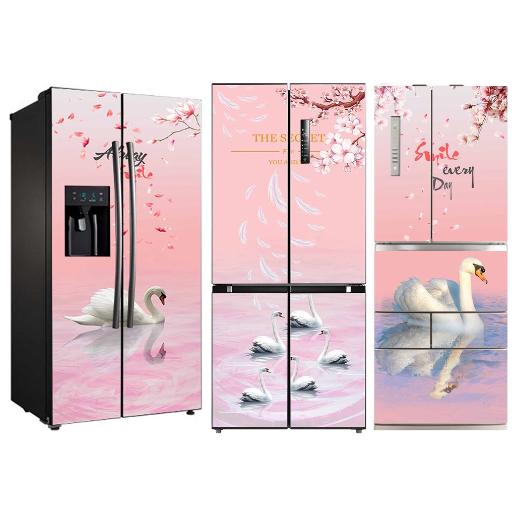 decal dán trang trí tủ lạnh thiên nga cao cấp cho tủ lớn - tủ side by side