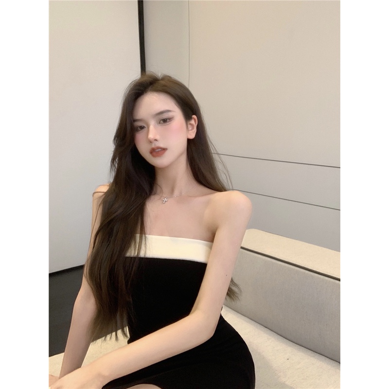 Váy Ống Body🌼NaNo Studio🌼Đầm ôm Mùa Hè 2021 Vải Dệt Kim Hai Màu Xanh Đen | BigBuy360 - bigbuy360.vn