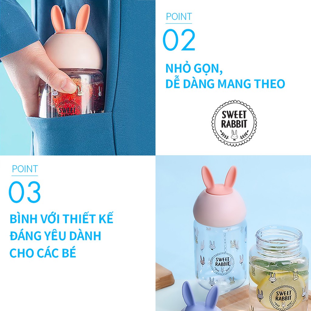 Bình nước hình tai thỏ Lock&Lock cute bottle 380ML - ABF652 (2 màu)