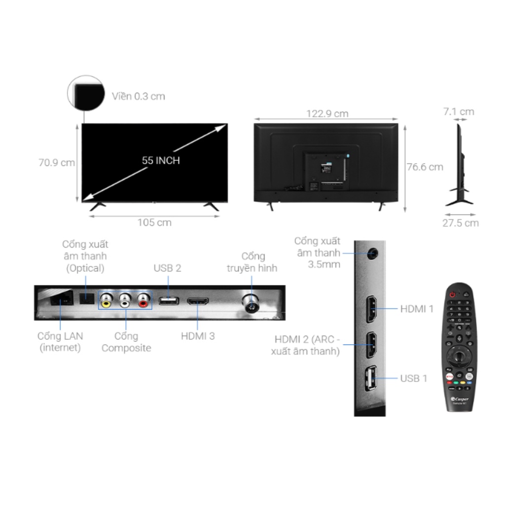55UW6000 MIỄN PHÍ CÔNG LẮP ĐẶT Smart Tivi Casper 4K 55 inch 55UW6000 Mới 2021
