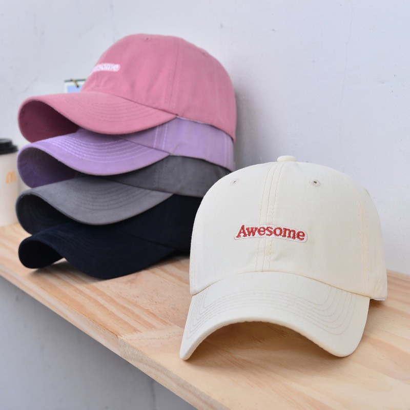 Mũ lưỡi trai nam nữ họa tiết thêu chữ awesome Nón kết phong cách Ulzzang form unisex nam nữ