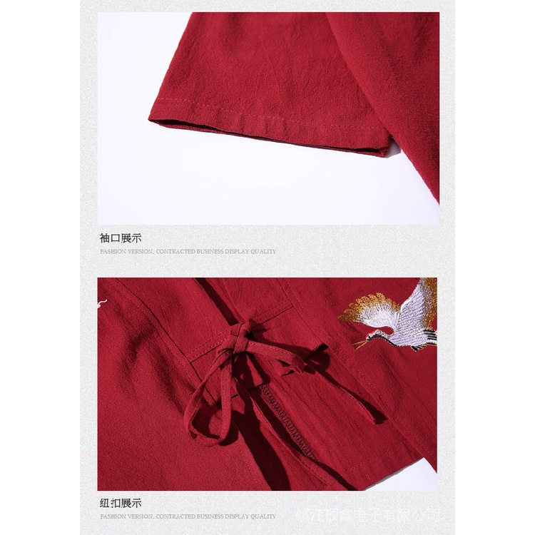 Áo Khoác Kimono Tay Ngắn Chất Liệu Vải Lanh Mỏng In Họa Tiết Chim Hạc Phong Cách Trung Hoa Cổ Điển Cho Nam