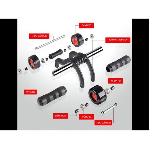 [FREESHIP] Con lăn 4 bánh tập cơ bụng chất liệu cao cấp hàng mới sản xuất tặng tấm thảm lót chân.
