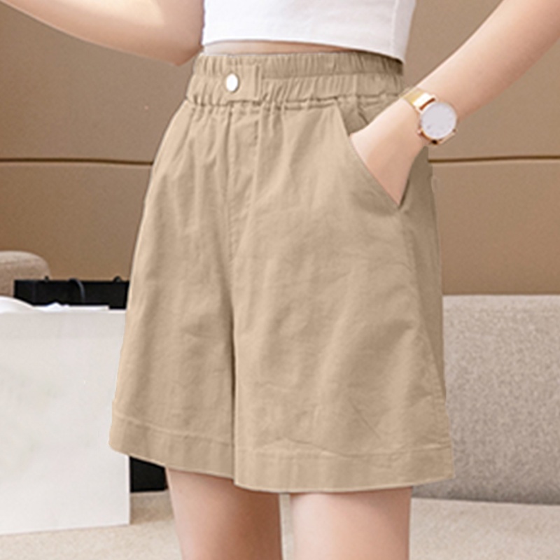 Quần ngắn ZANZEA ống rộng lưng thun màu trơn phong cách Hàn Quốc cho nữ