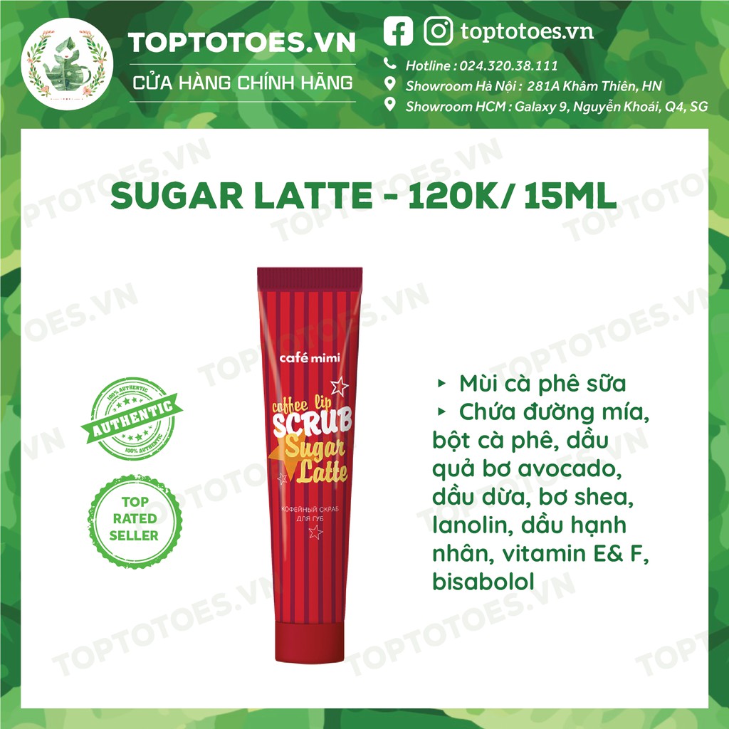 Tẩy da chết môi Sugar Lip Scrub Cafe Mimi 15ml cho môi mịn mềm, hồng hào, ngừa thâm