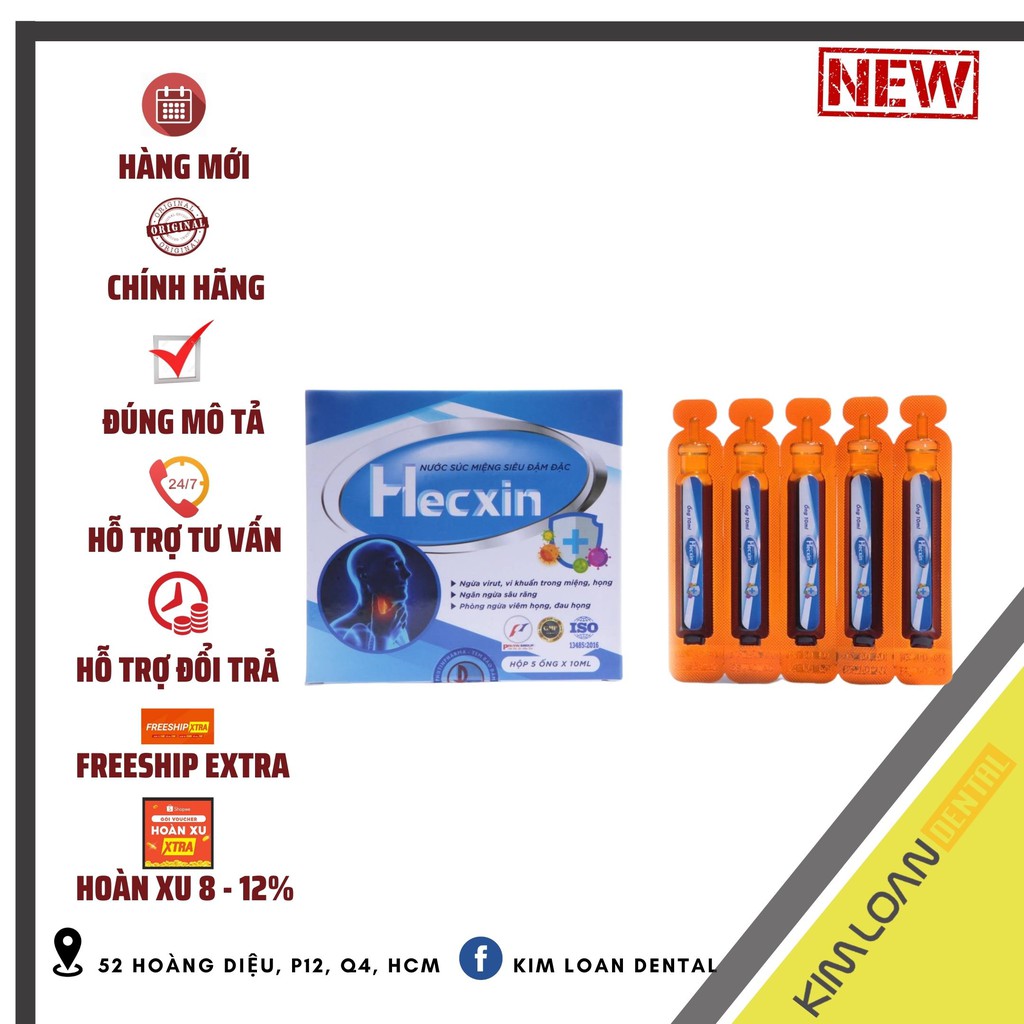 𝗣𝗧 🅲🅰🆁🅴 | 01 ống nước súc miệng Hecxin Chlorhexidine (CHX) ngừa viêm nướu, viêm họng, viêm amidan 10ml/500ml