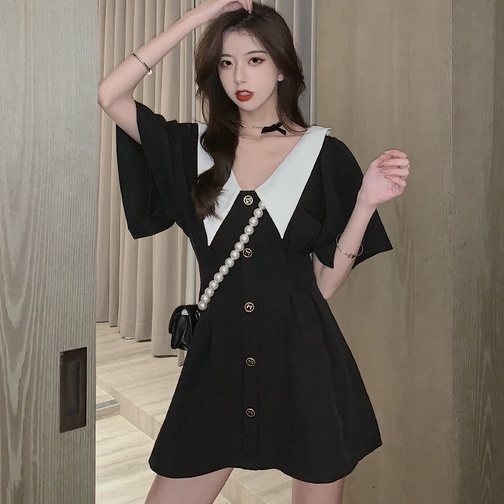 đầm đen đầm vintage váy tiểu thư sang chảnh váy cổ v váy ngắn váy sơ mi đầm bigsize nữ váy nữ xinh váy đi chơi đầm đi tiệc đầm nữ