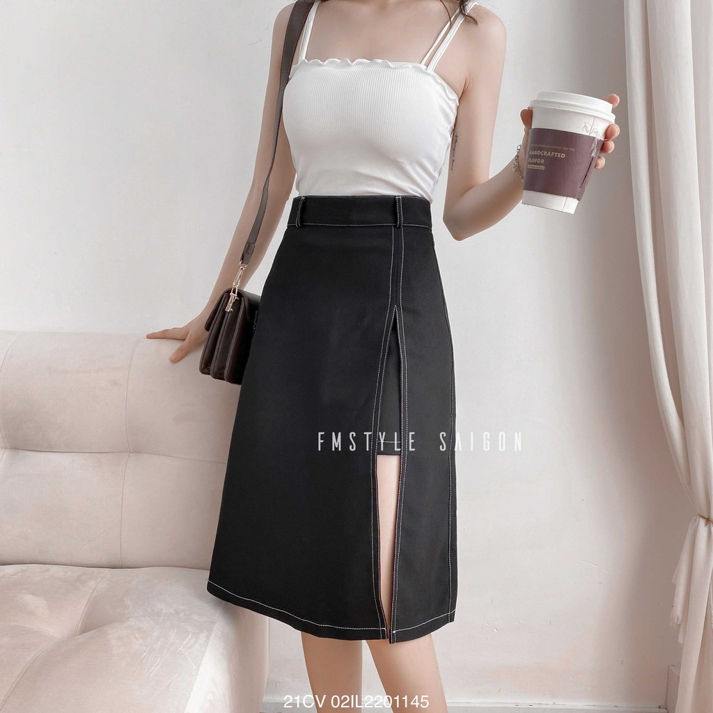 Chân váy dài Ulzzang xẻ trước Vintage Fmstyle Saigon 20CV11IL1201