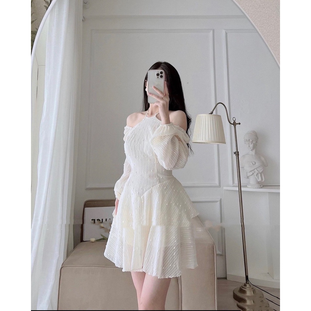 Váy yếm cutout vai, Đầm maxi thiết kế sang chảnh đi tiệc, event