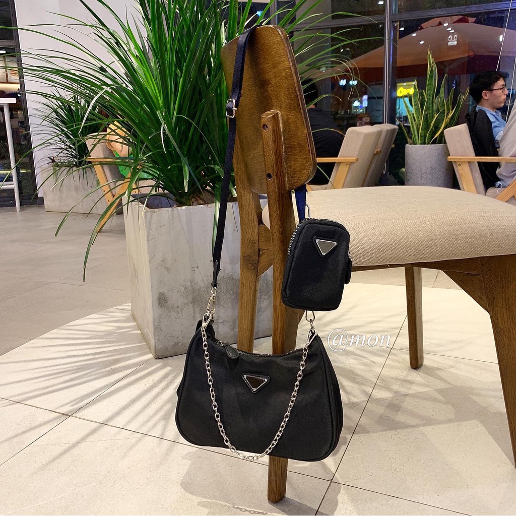 200860 TÚI CHÉO DÙ + TÚI BÉ - ĐEN - SIZE 16*26CM | BigBuy360 - bigbuy360.vn