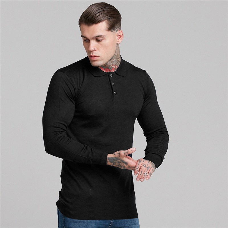Mens Plain PoLo Long Sleeved Tshirts 5 Colors 4 Size Cotton Causal Slim Fitness Solid Polos