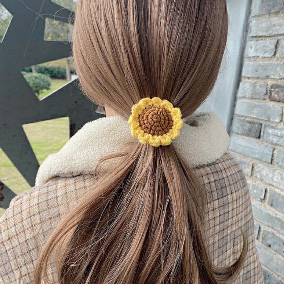 Dây cột tóc hoa hướng dương bằng len Handmade [Ảnh thật+Hàng sẵn]