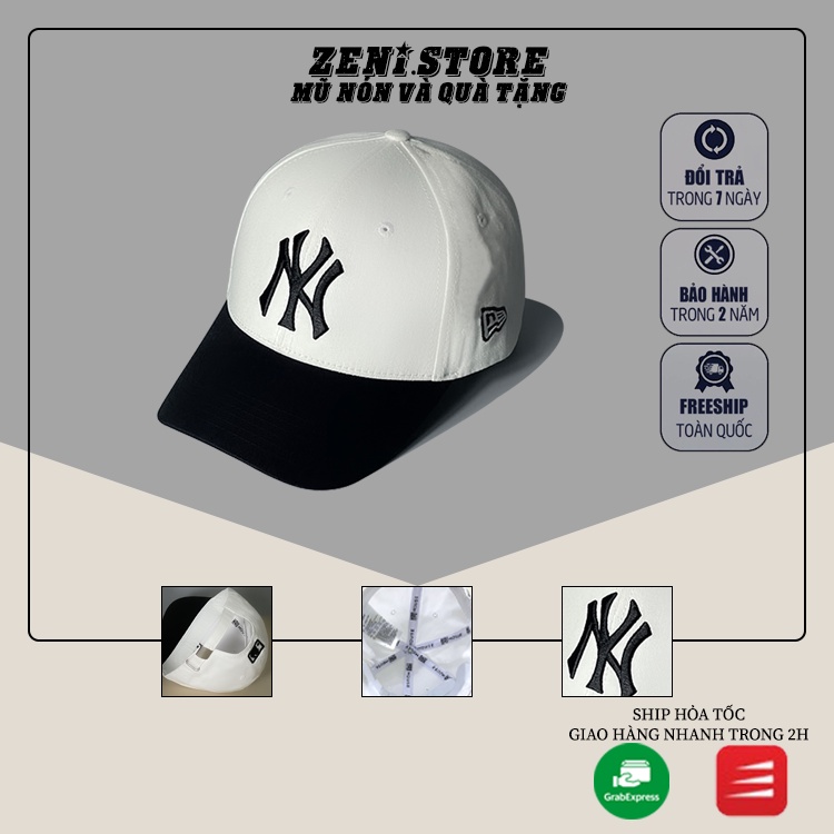 Mũ lưỡi trai, Nón kết xuất khẩu Zeni Store N.Y MIX trắng đen thêu logo Siêu HOT Freeship, Full Hộp