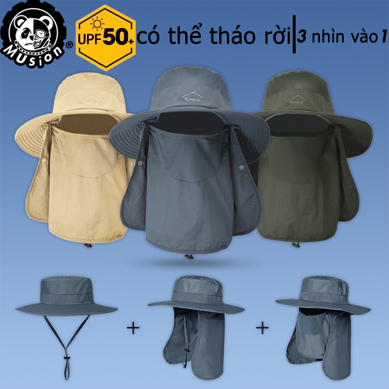 Mũ che nắng Musion UPF 50+ chống tia UV có thể tháo rời được dùng khi câu cá/đi bộ xuyên rừng/làm vườn ngoài trời