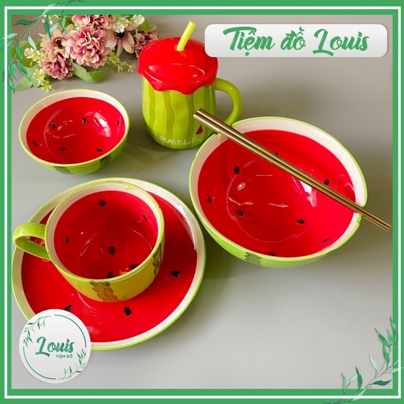 Bát Đĩa Sứ Hoa Quả Bộ Dĩa Sứ Hoạ Tiết Dưa Hấu Cam Chanh Dễ Thương Decor Phong Cách Bắc Âu