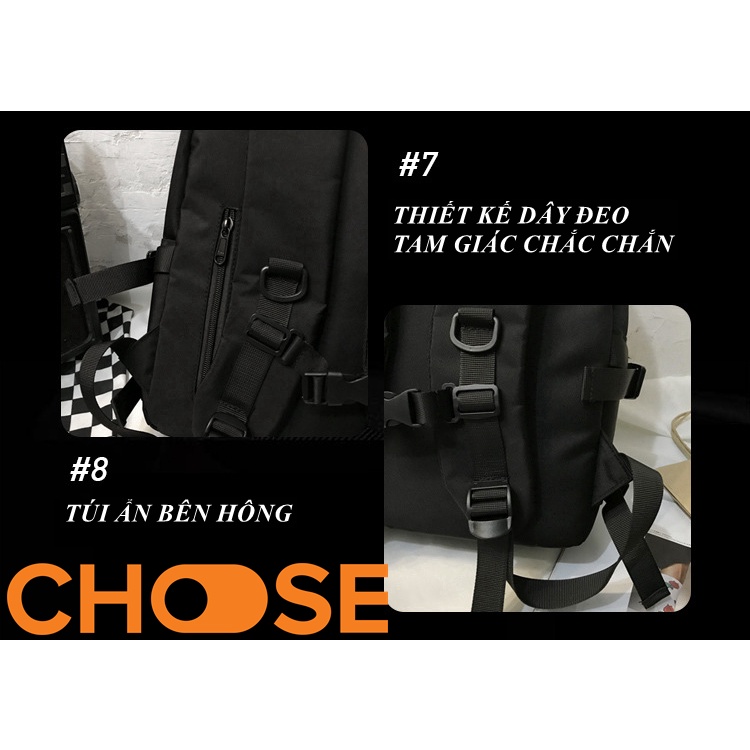 Balo Nam Nữ ULZZANG BASIC ĐEN Vải Dày Chống Thấm Choose BB13K1