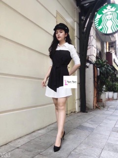 Đầm sơmi trắng phối sọc