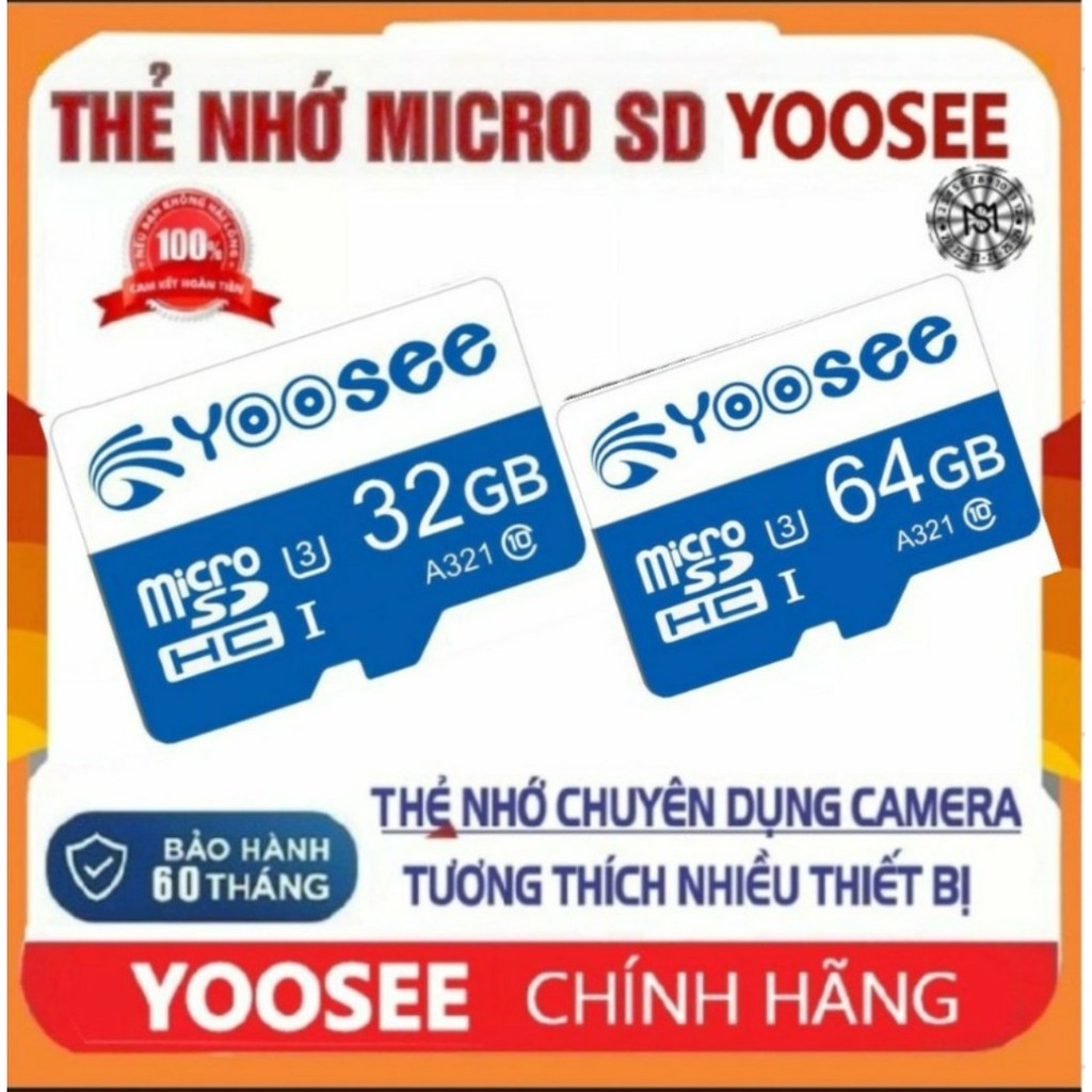 Thẻ nhớ Micro SDHC Yoosee 64G chuẩn U3 tốc độ 80MB/S, Chuyên dùng cho tất cả các loại Camera