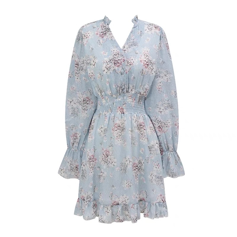 Đầm váy voan hoạ tiết hoa to bản eo chun tôn dáng Aimee closet
