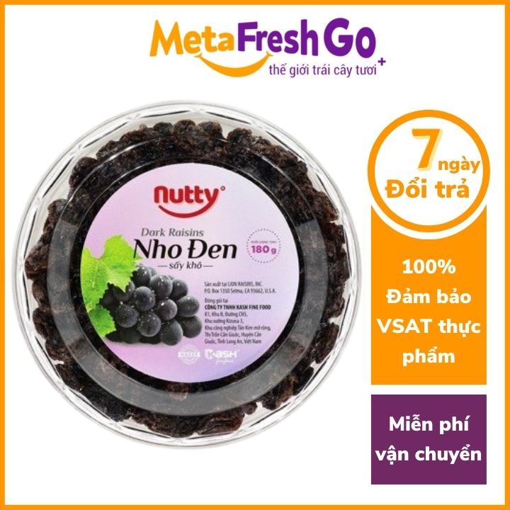 Nho Đen Sấy Khô Tự Nhiên Nutty Không Đường, Không Chất Bảo Quản - Hộp 180 gam | Meta Freshgo