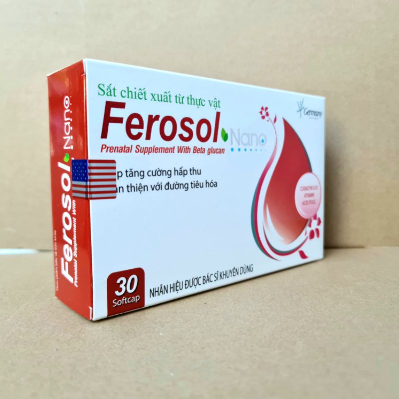 Viên uống Sắt thực vật FEROSOL NANO giúp tăng cường hấp thu, thân thiện với đường tiêu hoá - Hộp 30 viên