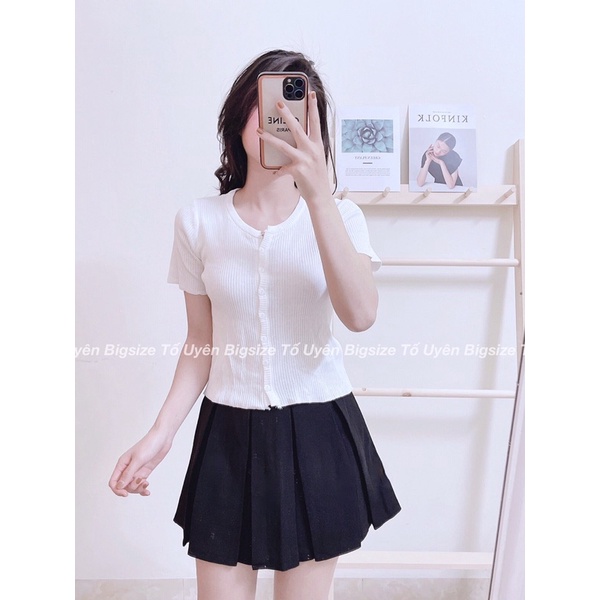 (T.U Bigsize 50-80kg) Áo Croptop Sơ Mi Cộc Tay Cổ Tròn Bổ Trụ V Hàng QC