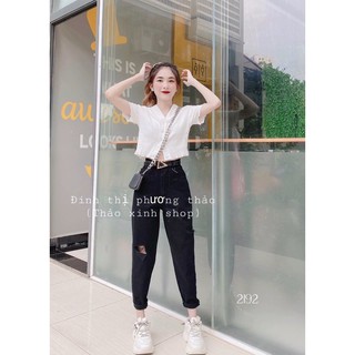 Quần Baggy JEANS đen rách gối