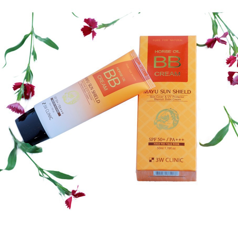 Kem nền trang điểm - Kem trang điểm BB dầu ngựa ngăn ngừa lão hóa 3W Clinic HORSE OIL BB CREAM SPF50+/PA+++ 50ml