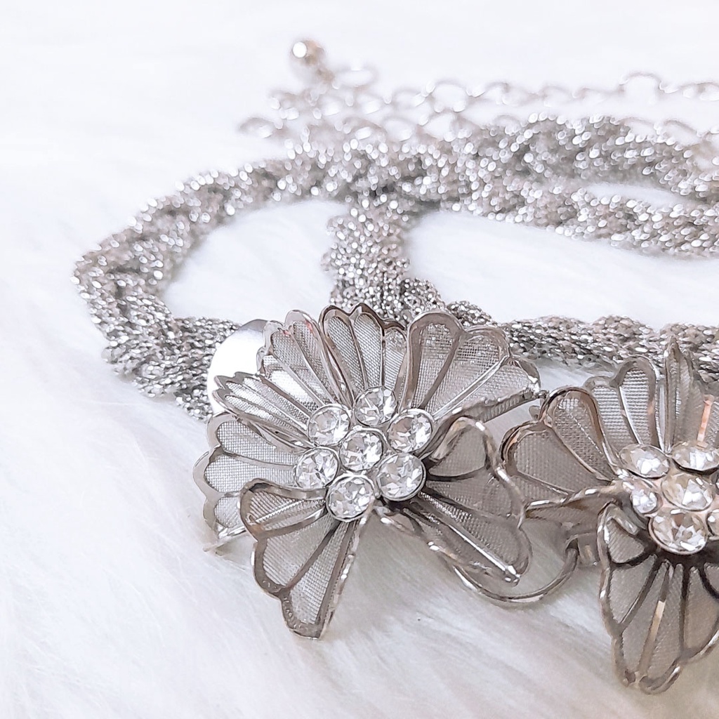 Dây đai váy 3 bông hoa đính đá, thắt lưng móc xích hợp kim nữ