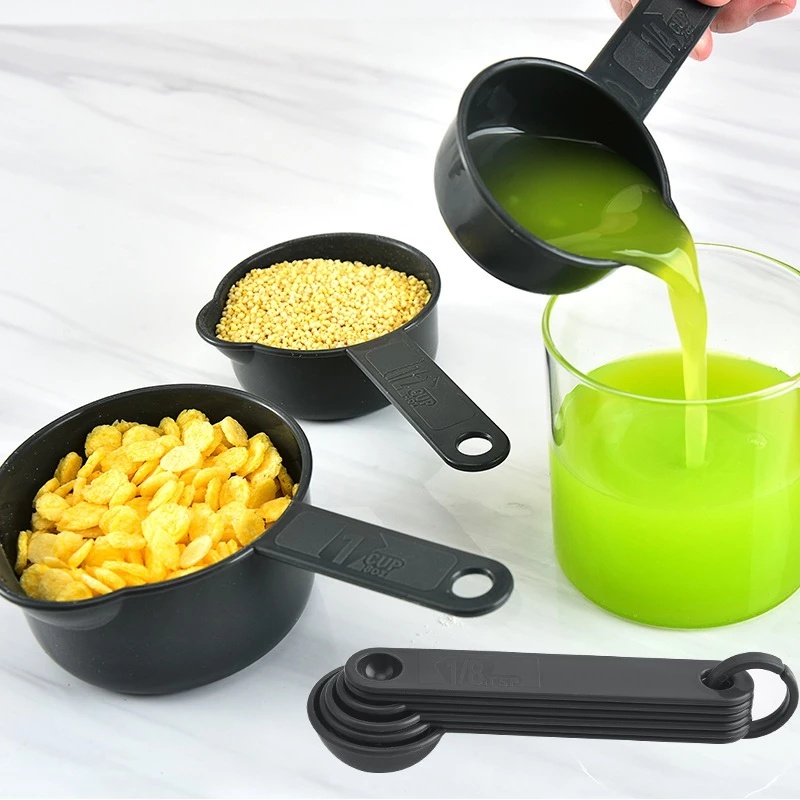 Bộ 5 Cốc Đo Lường Với Tay Cầm Dài Bằng Nhựa Tiện Dụng Cho Nhà Bếp