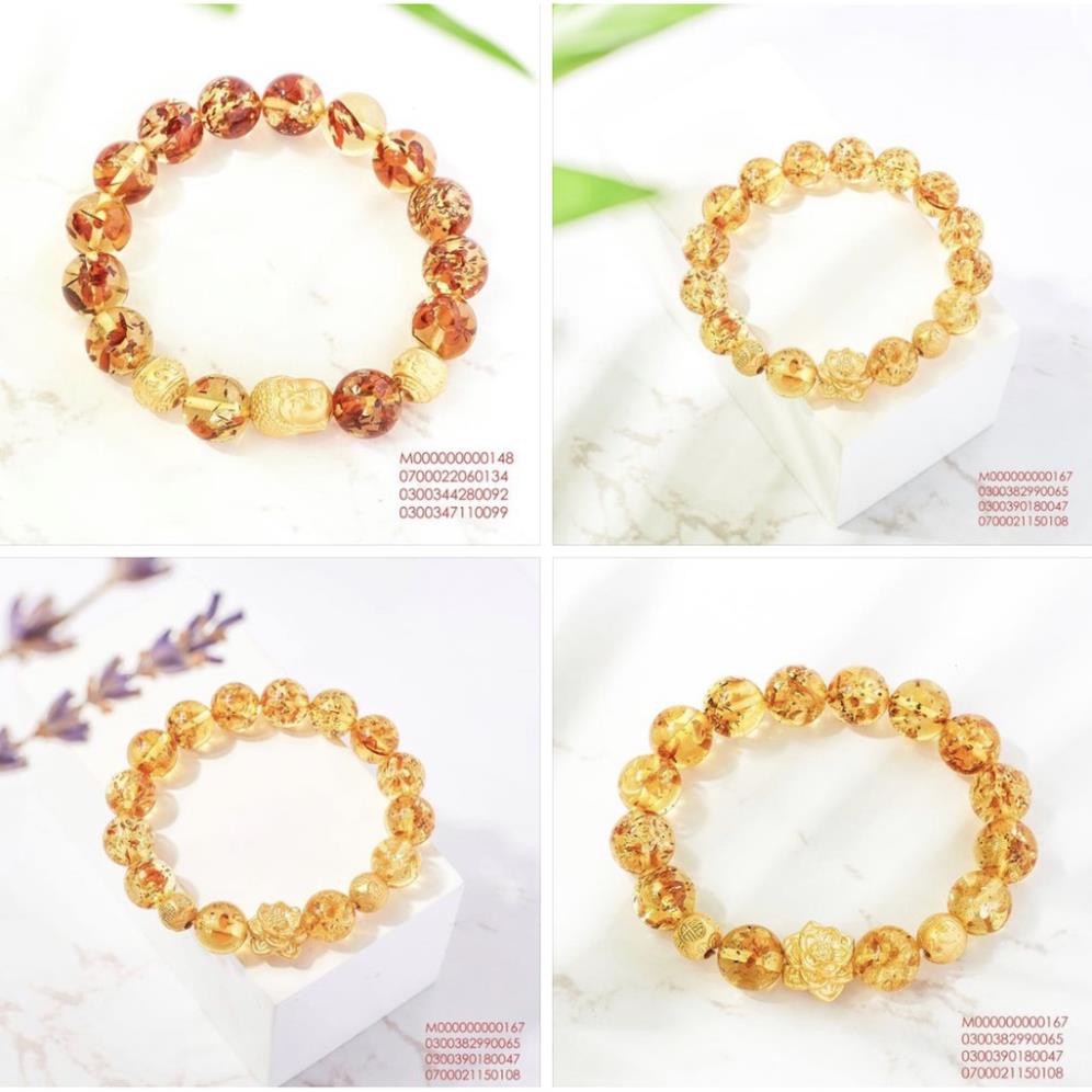 Vòng Tay Đá Hổ Phách Thiên Nhiên Mix Charm Vàng 24K [ANCARAT]