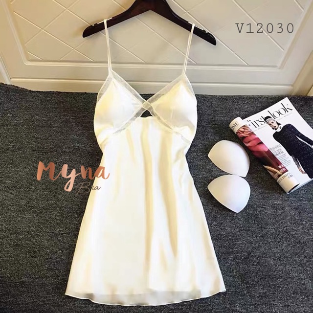 V12030 VÁY NGỦ LỤA CHÉO NGỰC ( CÓ ĐỆM)
