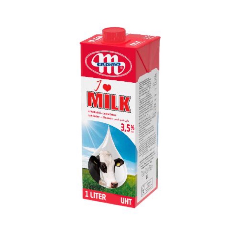 Thùng 12 hộp sữa tươi 1L nguyên kem Mlekovita - I Love Milk - Nhập Khẩu Ba Lan - 1 Lít.