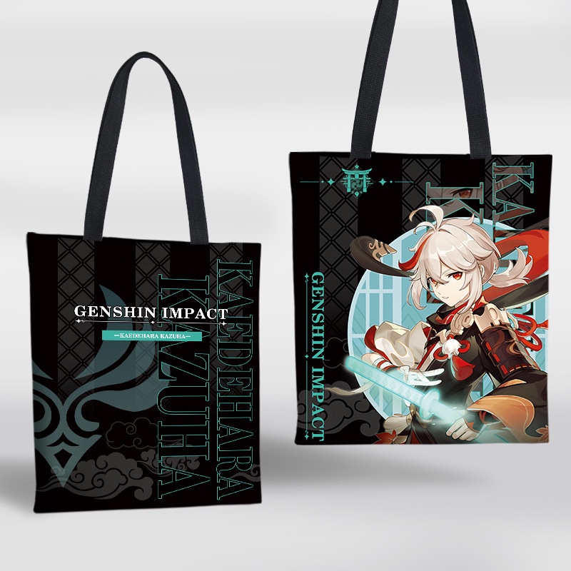 Túi xách vải canvas đeo vai in hình nhân vật genshin impact