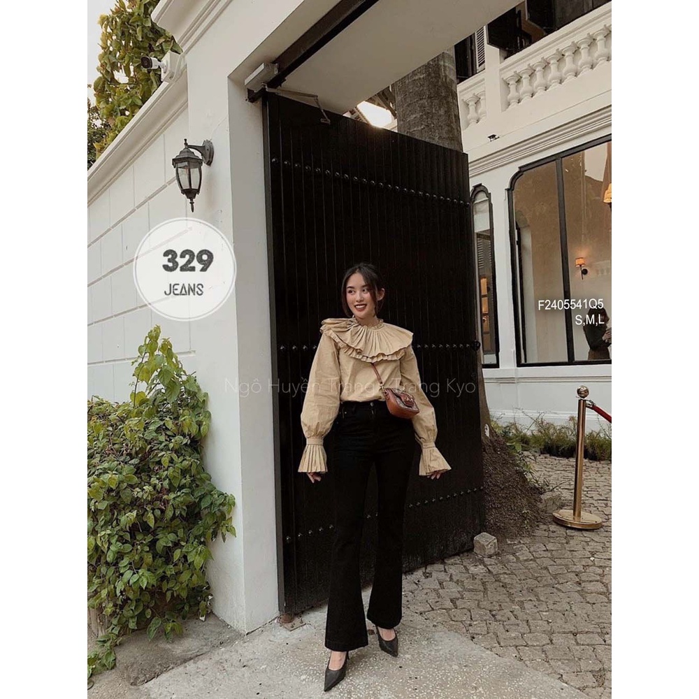 Quần jean đen dài ống loe lưng cao tôn dáng!