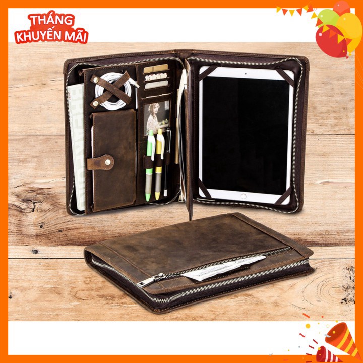 Bao Da Đựng IPAD máy tính bảng da Bò thật Handmade Vintage Leather Padfolio