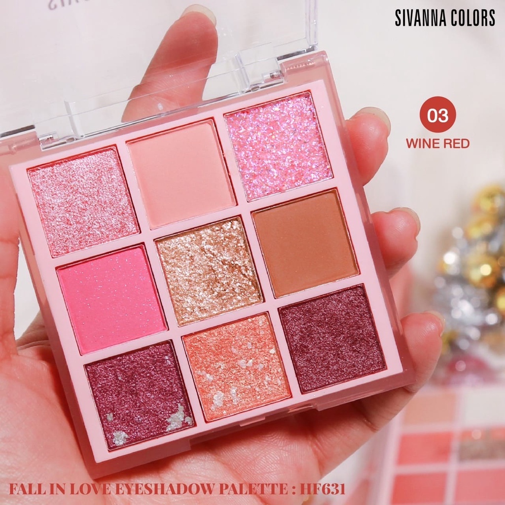 Bảng phấn mắt 9 ô tone ngọt ngào SIVANNA COLORS FALL IN LOVE EYESHADOW PALETTE : HF631