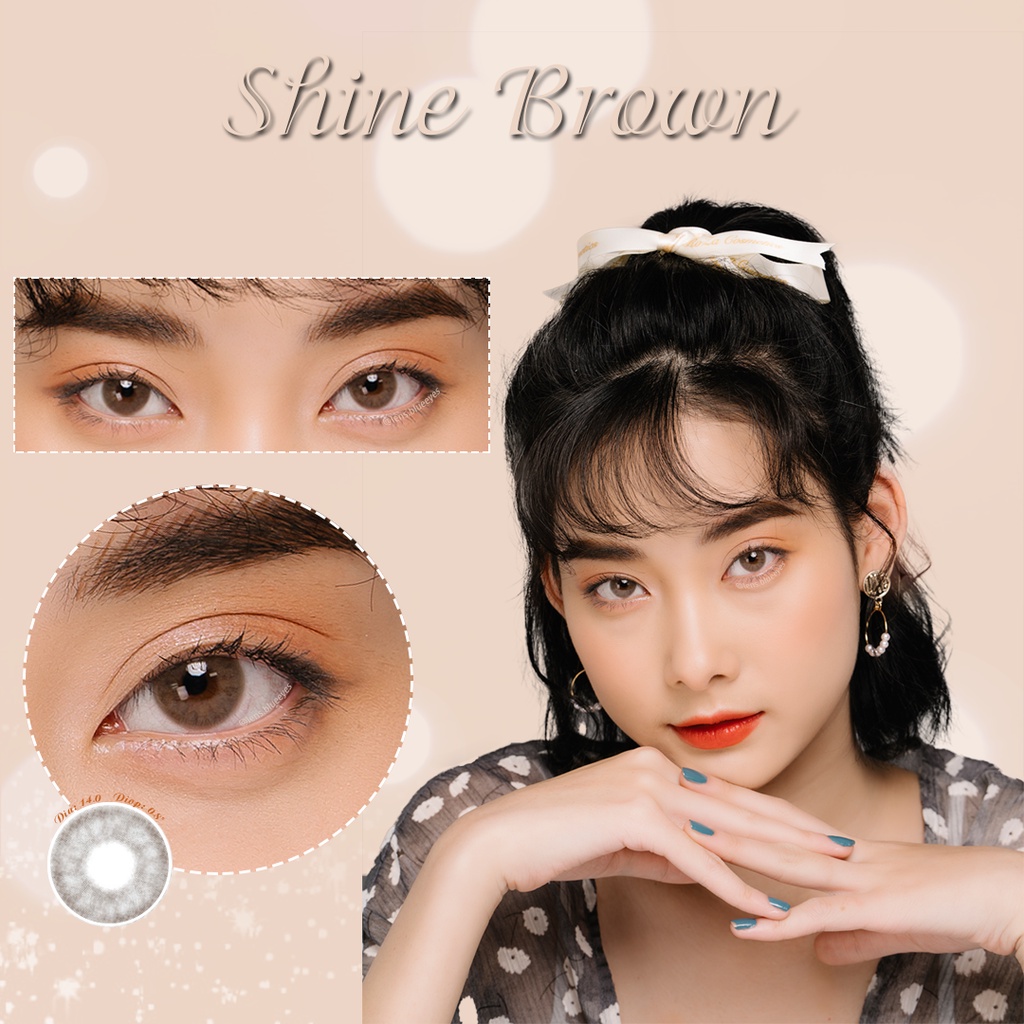 Kính Áp Tròng Hàn Quốc BLUE EYES Lens Mắt Cận Màu Nâu Sữa SHINE BROWN đeo đi học đi chơi chụp ảnh , Sử dụng 6 tháng.